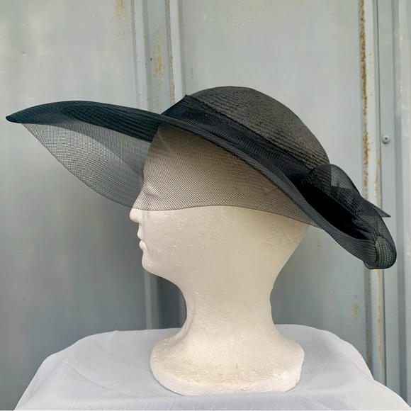 Vintage Black Tilt Hat OS 50s 60s Sonni San Francisco Dior Derby Beetlejuice - Picture 5 of 16